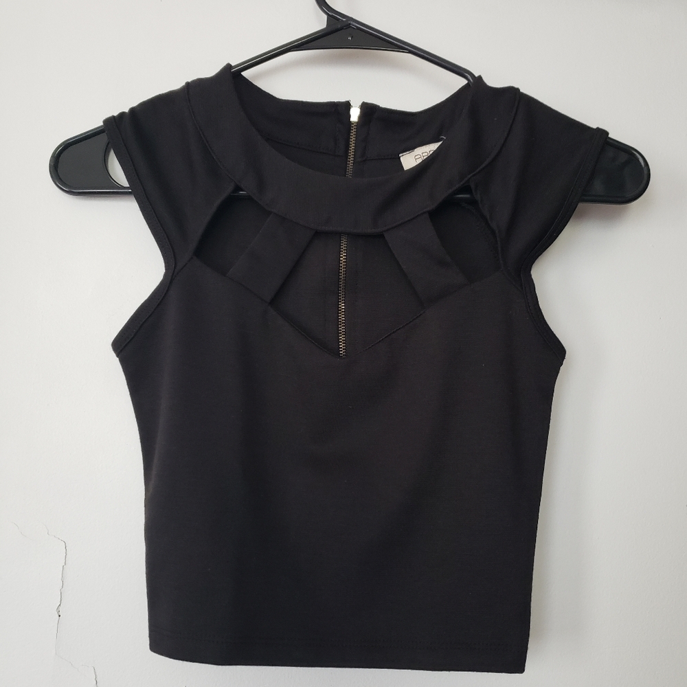 Arden B Black Crop Tank Top with Cutout Neckline